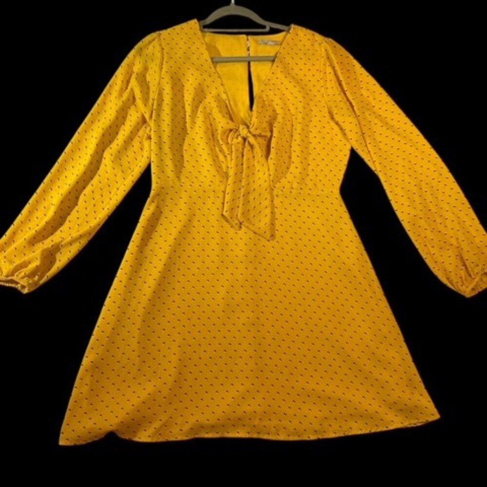 Gianni Bini Mustard Long Sleeve Bow Tie Mini Dress | Size Large | EUC - Picture 8 of 8